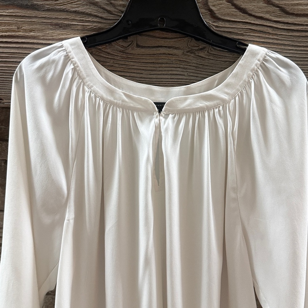 Ann Taylor Ivory Long Sleeve Peasant Top Medium - Picture 7 of 10